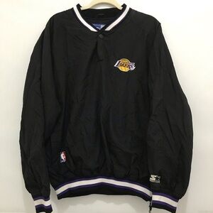 STARTER Los Angeles Lakers Black Pullover Bomber Jacket with Purple & White Trim